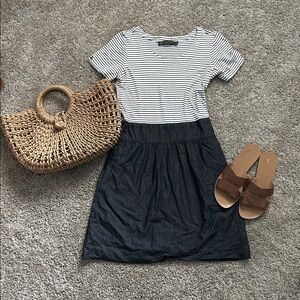 Outback Red Striped Navy Blue & Off White Short Sleeve  Dress w/ Pockets